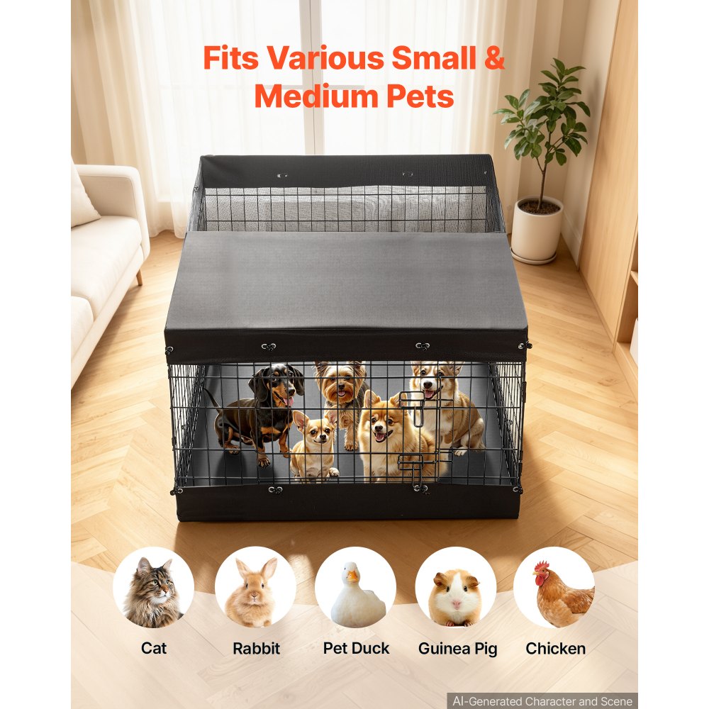 VEVOR Dog Playpen 24 Inch 4 Panels Exercise Pen with Top Cover & Bottom Pad, Indoor Foldable Metal Pet Fence with Door, Heavy Duty Puppy Crate Kennel Pen for Dogs, Cats, and Other Small Animals, Black