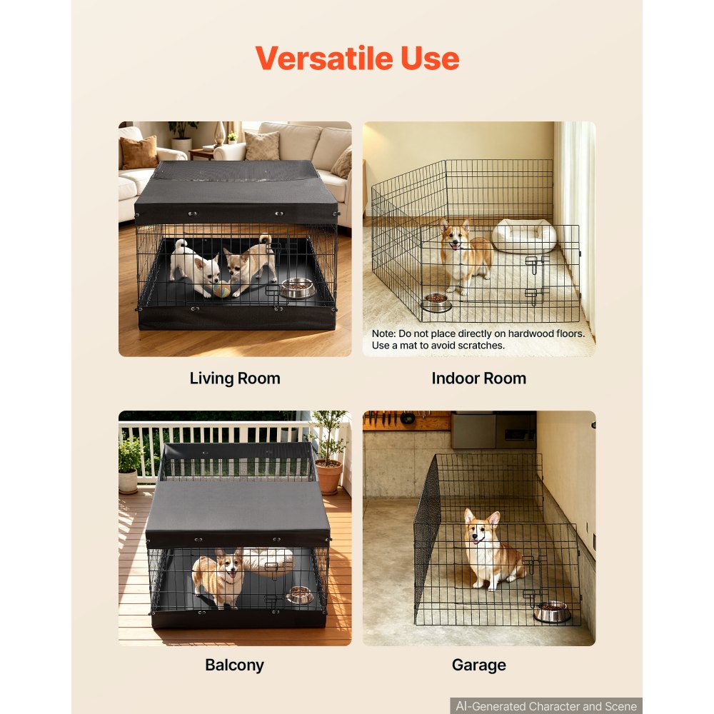 VEVOR Dog Playpen 24 Inch 4 Panels Exercise Pen with Top Cover & Bottom Pad, Indoor Foldable Metal Pet Fence with Door, Heavy Duty Puppy Crate Kennel Pen for Dogs, Cats, and Other Small Animals, Black