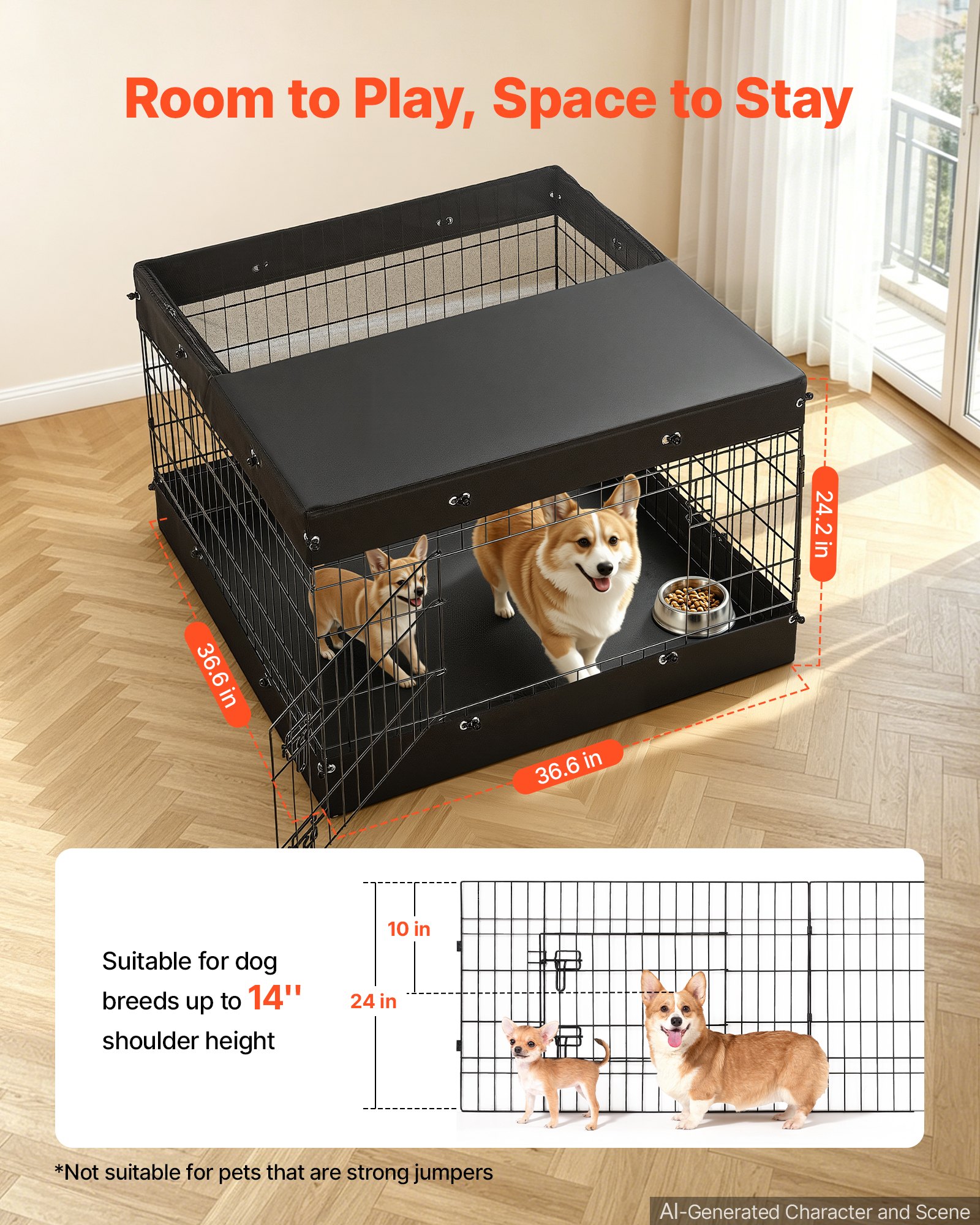 VEVOR Dog Playpen 24 Inch 4 Panels Exercise Pen with Top Cover & Bottom Pad, Indoor Foldable Metal Pet Fence with Door, Heavy Duty Puppy Crate Kennel Pen for Dogs, Cats, and Other Small Animals, Black