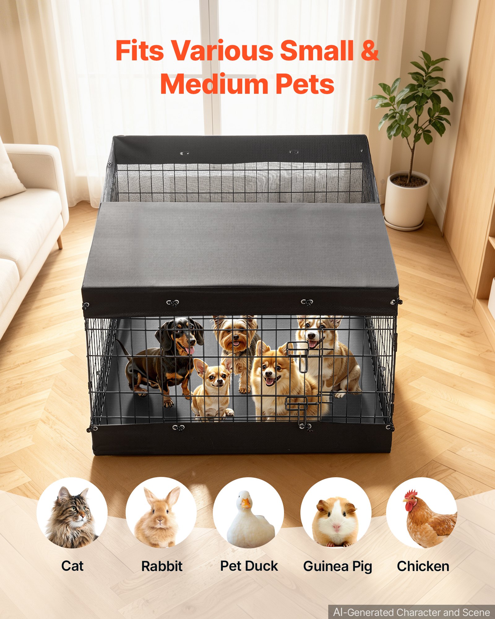 VEVOR Dog Playpen 24 Inch 4 Panels Exercise Pen with Top Cover & Bottom Pad, Indoor Foldable Metal Pet Fence with Door, Heavy Duty Puppy Crate Kennel Pen for Dogs, Cats, and Other Small Animals, Black