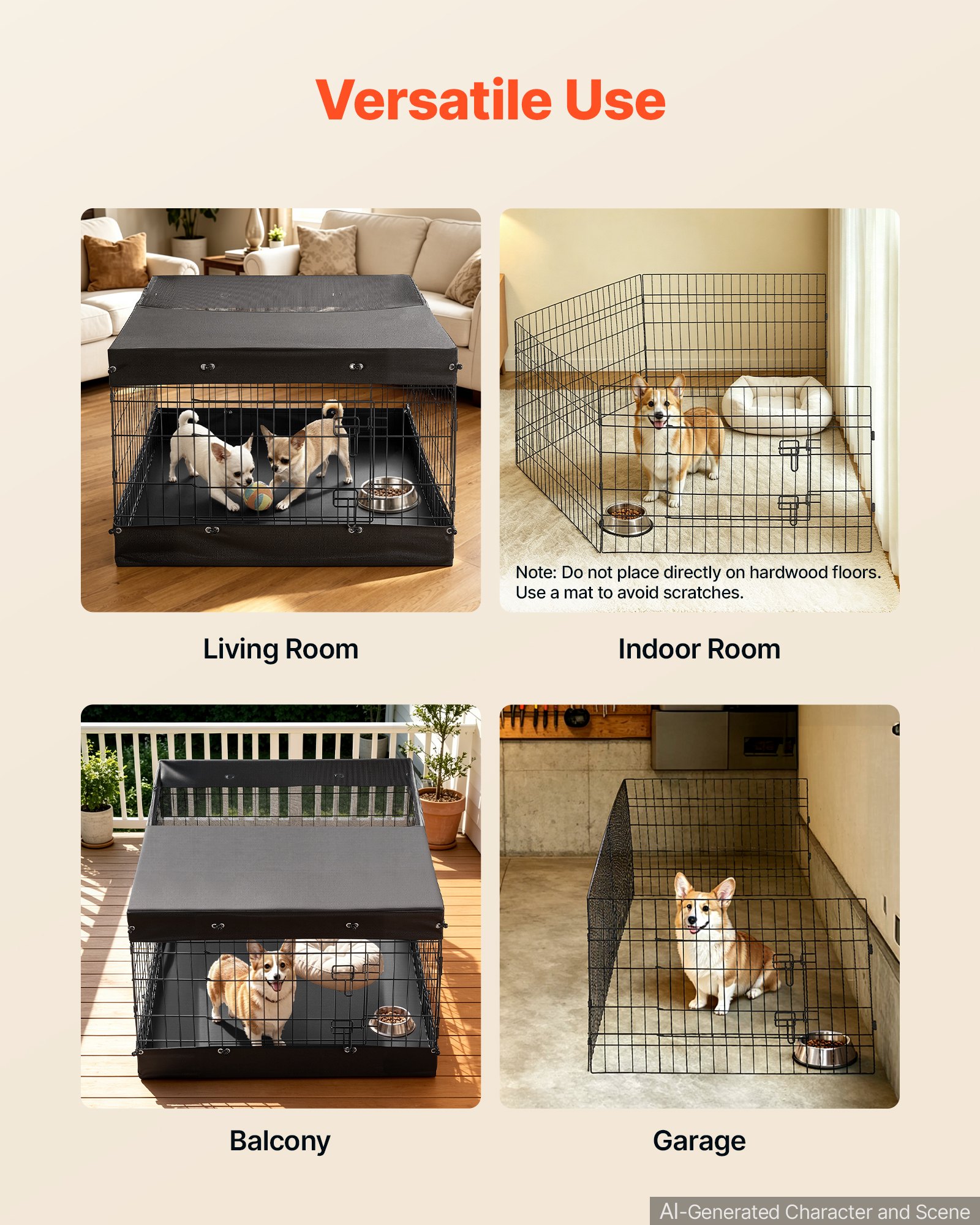 VEVOR Dog Playpen 24 Inch 4 Panels Exercise Pen with Top Cover & Bottom Pad, Indoor Foldable Metal Pet Fence with Door, Heavy Duty Puppy Crate Kennel Pen for Dogs, Cats, and Other Small Animals, Black