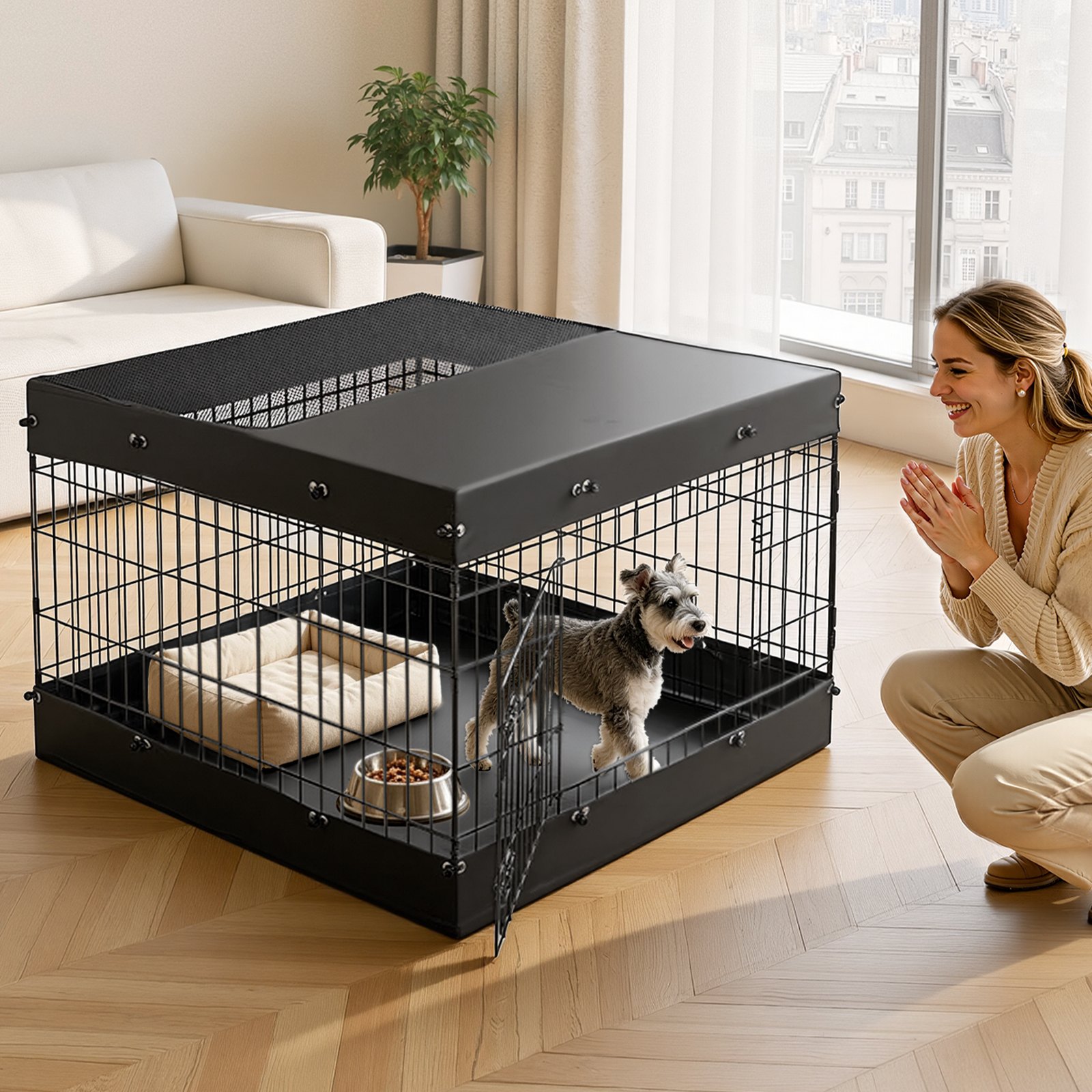 VEVOR Dog Playpen 24 Inch 4 Panels Exercise Pen with Top Cover & Bottom Pad, Indoor Foldable Metal Pet Fence with Door, Heavy Duty Puppy Crate Kennel Pen for Dogs, Cats, and Other Small Animals, Black