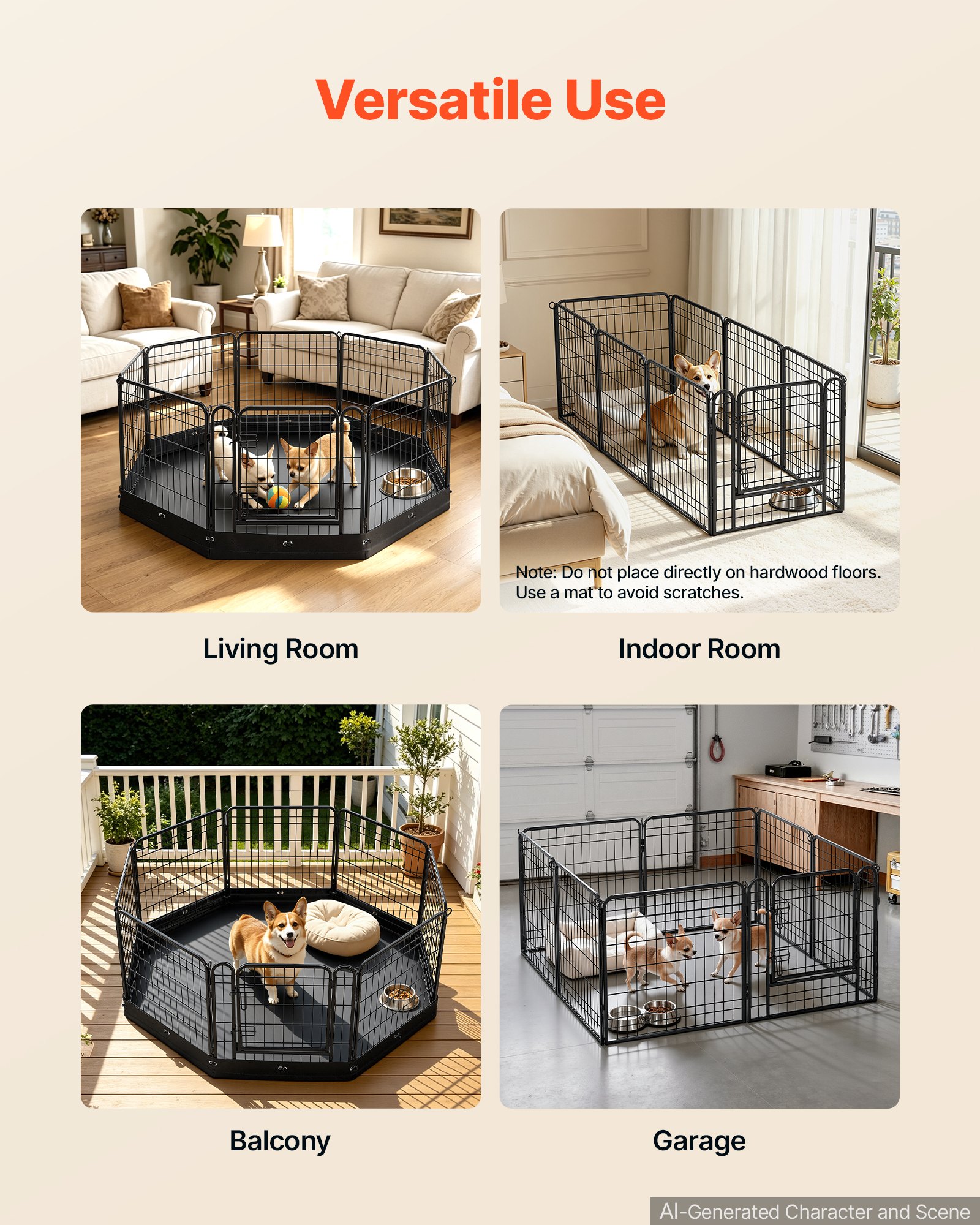 VEVOR Dog Playpen 24 Inch 8 Panels Foldable Exercise Pen with Bottom Pad, Indoor Metal Pet Fence with Door, Heavy Duty Puppy Crate Kennel, Pet Playpen for Dogs, Cats, and Other Small Animals, Black