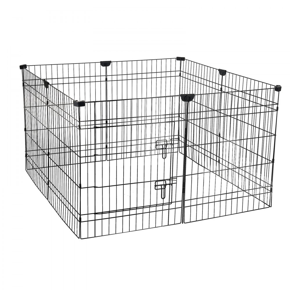 VEVOR Dog Playpen 30 Inch 8 Panels Foldable Exercise Pen with Bottom Pad, Indoor Metal Pet Fence with Door, Heavy Duty Puppy Crate Kennel, Pet Playpen for Dogs, Cats, and Other Small Animals, Black