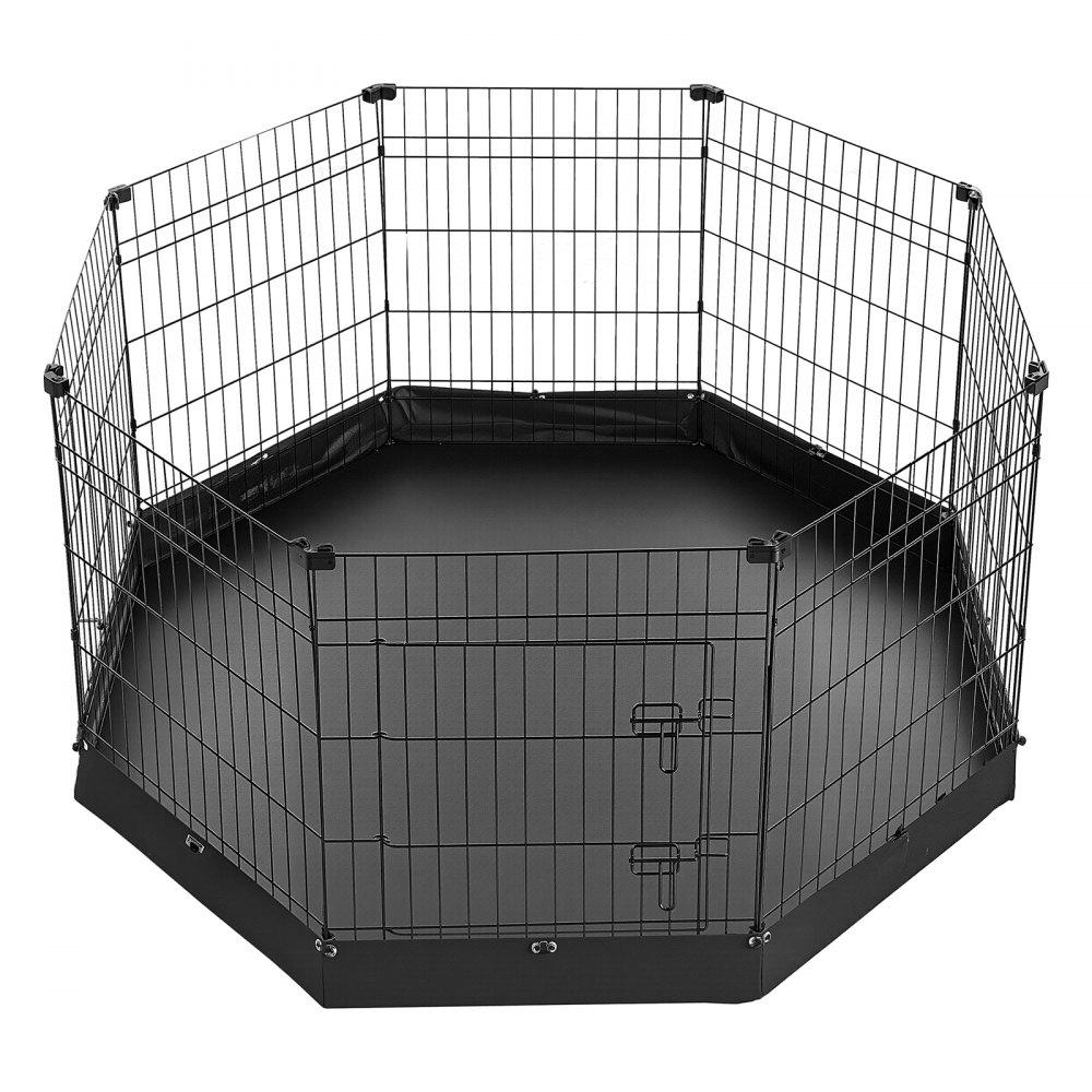 VEVOR Dog Playpen 30 Inch 8 Panels Foldable Exercise Pen with Bottom Pad, Indoor Metal Pet Fence with Door, Heavy Duty Puppy Crate Kennel, Pet Playpen for Dogs, Cats, and Other Small Animals, Black