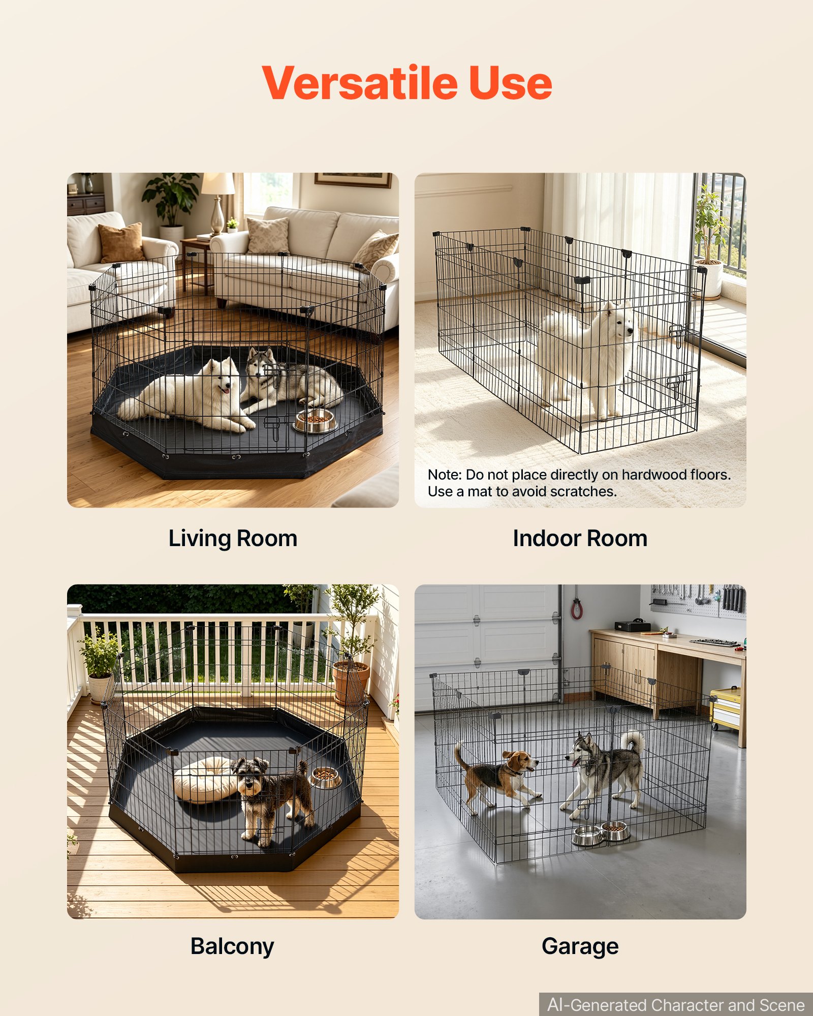 VEVOR Dog Playpen 30 Inch 8 Panels Foldable Exercise Pen with Bottom Pad, Indoor Metal Pet Fence with Door, Heavy Duty Puppy Crate Kennel, Pet Playpen for Dogs, Cats, and Other Small Animals, Black