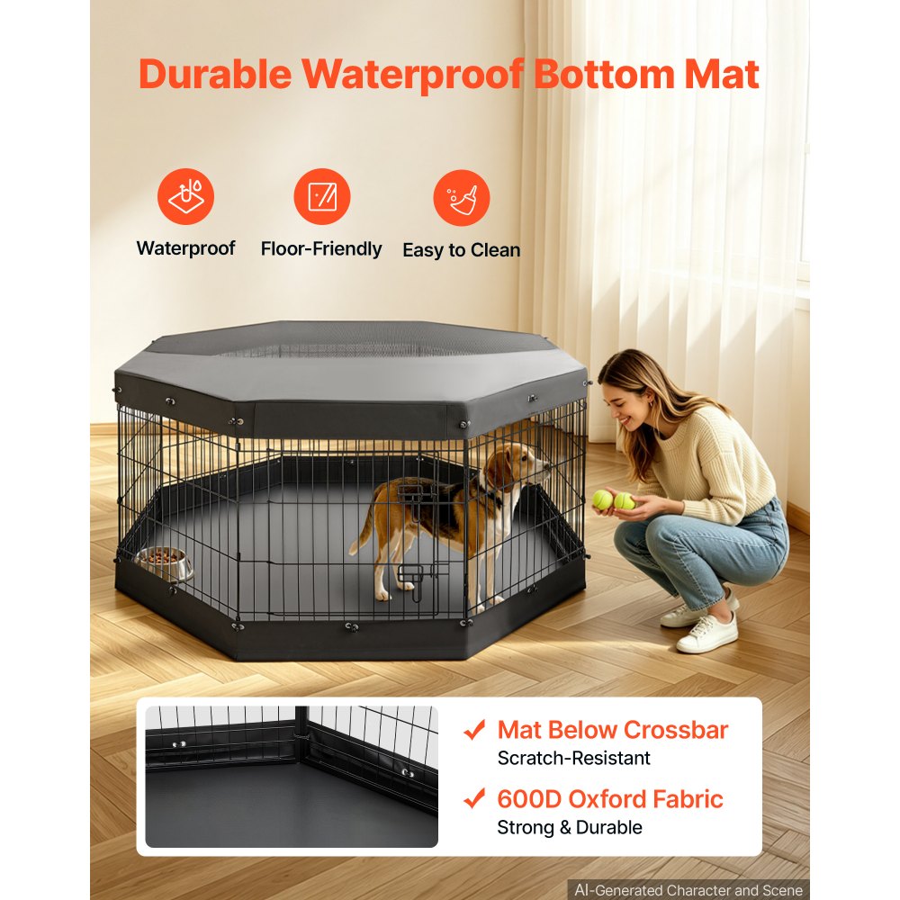 VEVOR Dog Playpen 30 Inch 8 Panels Exercise Pen with Top Cover & Bottom Pad, Indoor Foldable Metal Pet Fence with Door, Heavy Duty Puppy Crate Kennel Pen for Dogs, Cats, and Other Small Animals, Black