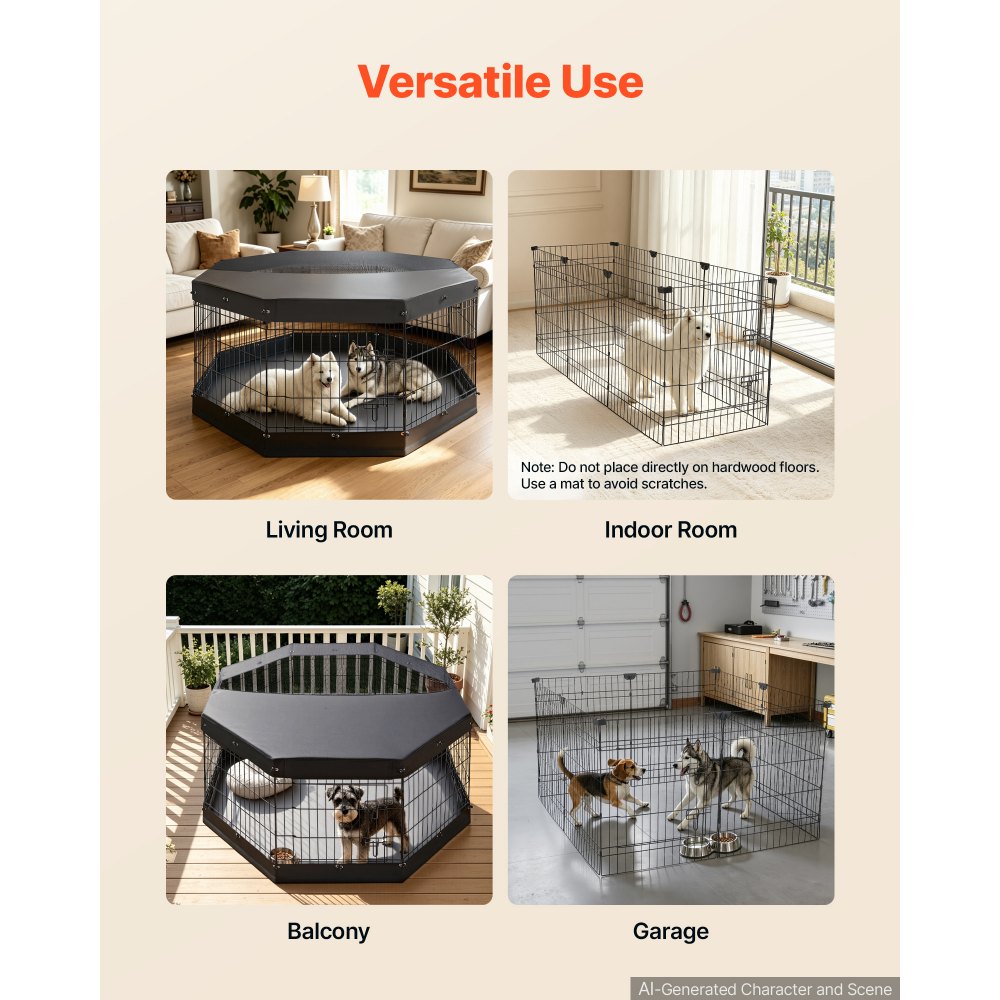 VEVOR Dog Playpen 30 Inch 8 Panels Exercise Pen with Top Cover & Bottom Pad, Indoor Foldable Metal Pet Fence with Door, Heavy Duty Puppy Crate Kennel Pen for Dogs, Cats, and Other Small Animals, Black