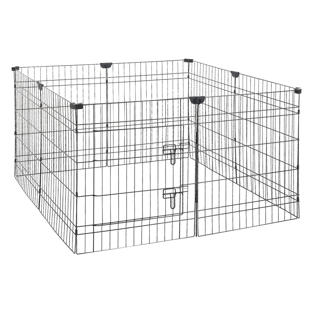 VEVOR Dog Playpen 30 Inch 8 Panels Exercise Pen with Top Cover & Bottom Pad, Indoor Foldable Metal Pet Fence with Door, Heavy Duty Puppy Crate Kennel Pen for Dogs, Cats, and Other Small Animals, Black