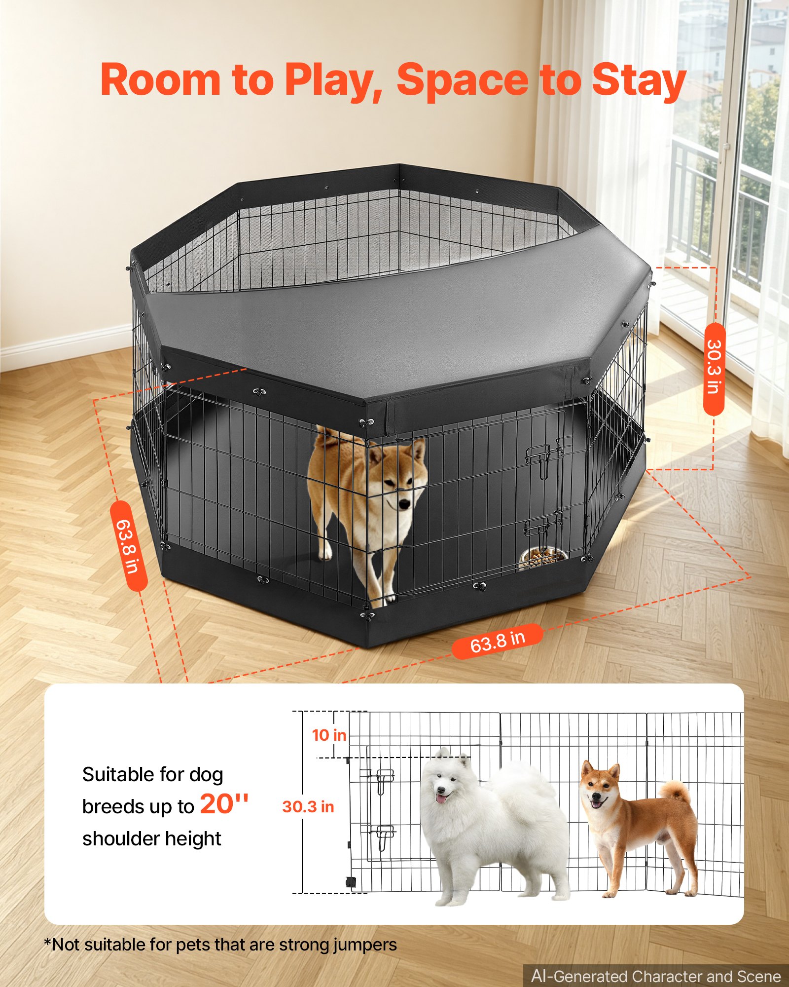 VEVOR Dog Playpen 30 Inch 8 Panels Exercise Pen with Top Cover & Bottom Pad, Indoor Foldable Metal Pet Fence with Door, Heavy Duty Puppy Crate Kennel Pen for Dogs, Cats, and Other Small Animals, Black