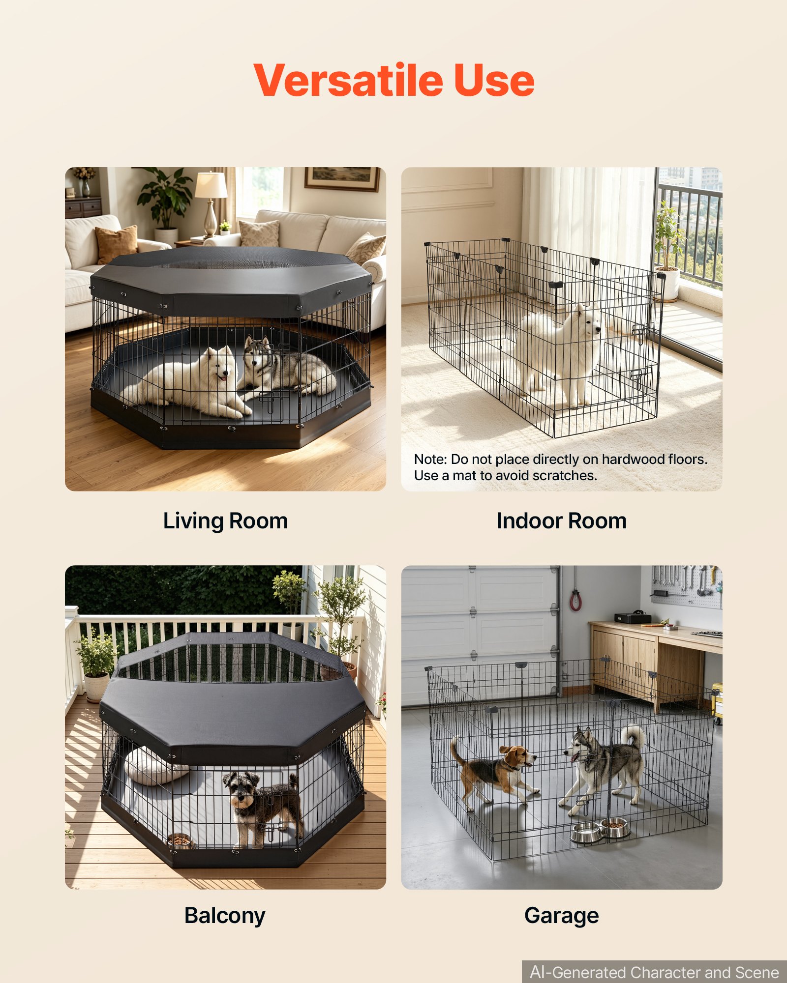 VEVOR Dog Playpen 30 Inch 8 Panels Exercise Pen with Top Cover & Bottom Pad, Indoor Foldable Metal Pet Fence with Door, Heavy Duty Puppy Crate Kennel Pen for Dogs, Cats, and Other Small Animals, Black
