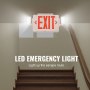 VEVOR led exit sign illuminating a stairway with emergency lights.