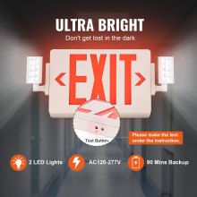 VEVOR LED Exit Sign with Emergency Lights, Two Heads Emergency Exit Light with Battery Backup, Combo Red Letter Fire Exit Lighting, Commercial Exit Signs for Business, White Tested to UL Standards