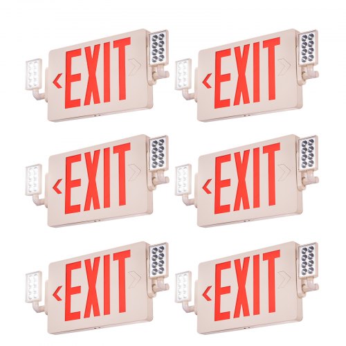 VEVOR LED Exit Sign with Emergency Lights, Two Heads Emergency Exit Light with Battery Backup, Combo Red Letter Fire Exit Lighting, Commercial Exit Signs for Business, White Housing, UL Listed, 6 Pack