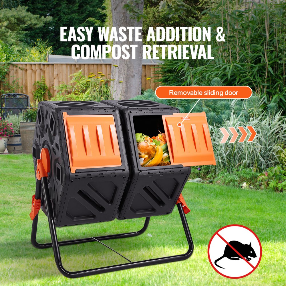Compost Bin, 37-Gal Dual Chamber Composting Tumbler, High Volume Two Rotating Chambers with 2 Sliding Door and Steel Frame, BPA Free Composter Bin Tumbler for Garden, Kitchen, Yard, Outdoor Compost Bin, 37-Gal Dual Chamber Composting Tumbler, High Volume Two Rotating Chambers with 2 Sliding Door and Steel Frame, BPA Free Composter Bin Tumbler for Garden, Kitchen, Yard, Outdoor