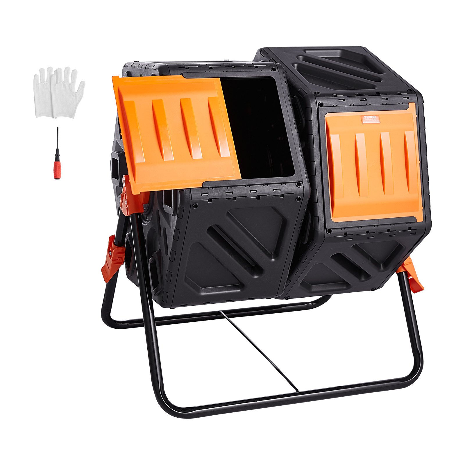 VEVOR Compost Bin, 140.1L Dual Chamber Composting Tumbler, High Volume Two Rotating Chambers with 2 Sliding Door and Steel Frame, BPA Free Composter Bin Tumbler for Garden, Kitchen, Yard, Outdoor