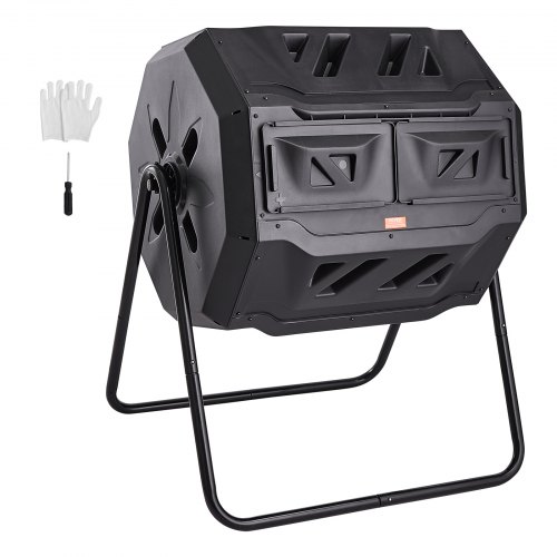 VEVOR Compost Bin, 43-Gal Dual Chamber Composting Tumbler, Large Tumbling Rotating Composter with 2 Sliding Doors and Steel Frame, BPA Free Composter Bin Tumbler for Garden, Kitchen, Yard, Outdoor