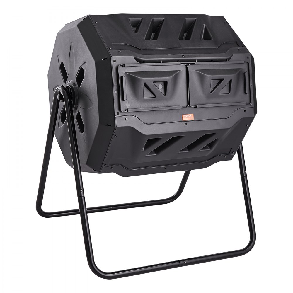 VEVOR Compost Bin, 43-Gal Dual Chamber Composting Tumbler, Large Tumbling Rotating Composter with 2 Sliding Doors and Steel Frame, BPA Free Composter Bin Tumbler for Garden, Kitchen, Yard, Outdoor