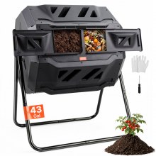 VEVOR Compost Bin, 43-Gal Dual Chamber Composting Tumbler, Large Tumbling Rotating Composter with 2 Sliding Doors and Steel Frame, BPA Free Composter Bin Tumbler for Garden, Kitchen, Yard, Outdoor