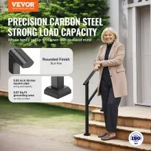 VEVOR Handrails for Outdoor Steps, 2 PCS 2-3 Step Stair Hand Rail Kit, Transitional Carbon Steel Railings with Installation Kit, Stair Rails for Seniors, Concrete & Porch & Deck, Black Square Tube