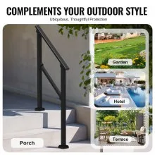 VEVOR Handrails for Outdoor Steps, 2 PCS 2-3 Step Stair Hand Rail Kit, Transitional Carbon Steel Railings with Installation Kit, Stair Rails for Seniors, Concrete & Porch & Deck, Black Square Tube