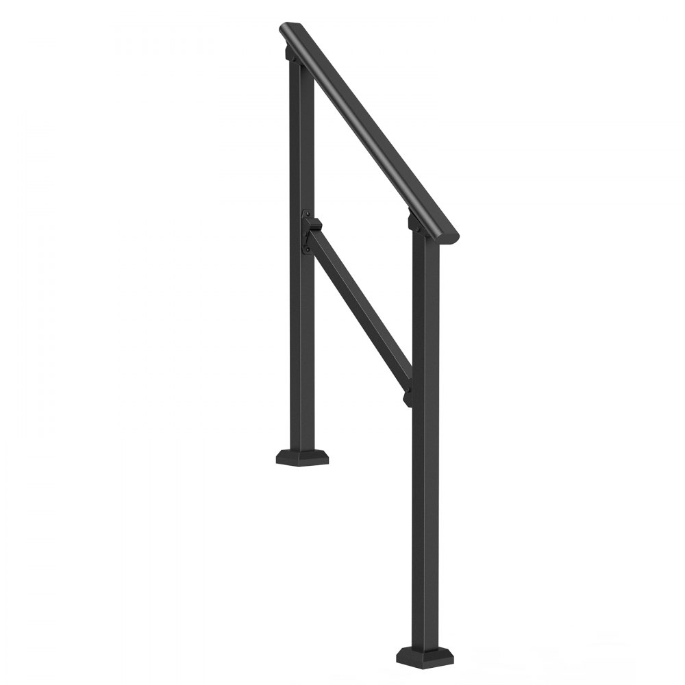 VEVOR Handrails for Outdoor Steps, 2-3 Step Stair Hand Rail Kit, Transitional Carbon Steel Railings with Installation Kit, Stair Rails for Seniors, Concrete Steps & Porch & Deck, Black Square Tube