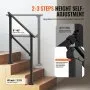 VEVOR Handrails for Outdoor Steps, 2-3 Step Stair Hand Rail Kit, Transitional Carbon Steel Railings with Installation Kit, Stair Rails for Seniors, Concrete Steps & Porch & Deck, Black Square Tube