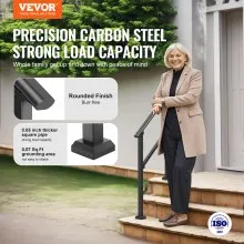 VEVOR Handrails for Outdoor Steps, 2-3 Step Stair Hand Rail Kit, Transitional Carbon Steel Railings with Installation Kit, Stair Rails for Seniors, Concrete Steps & Porch & Deck, Black Square Tube
