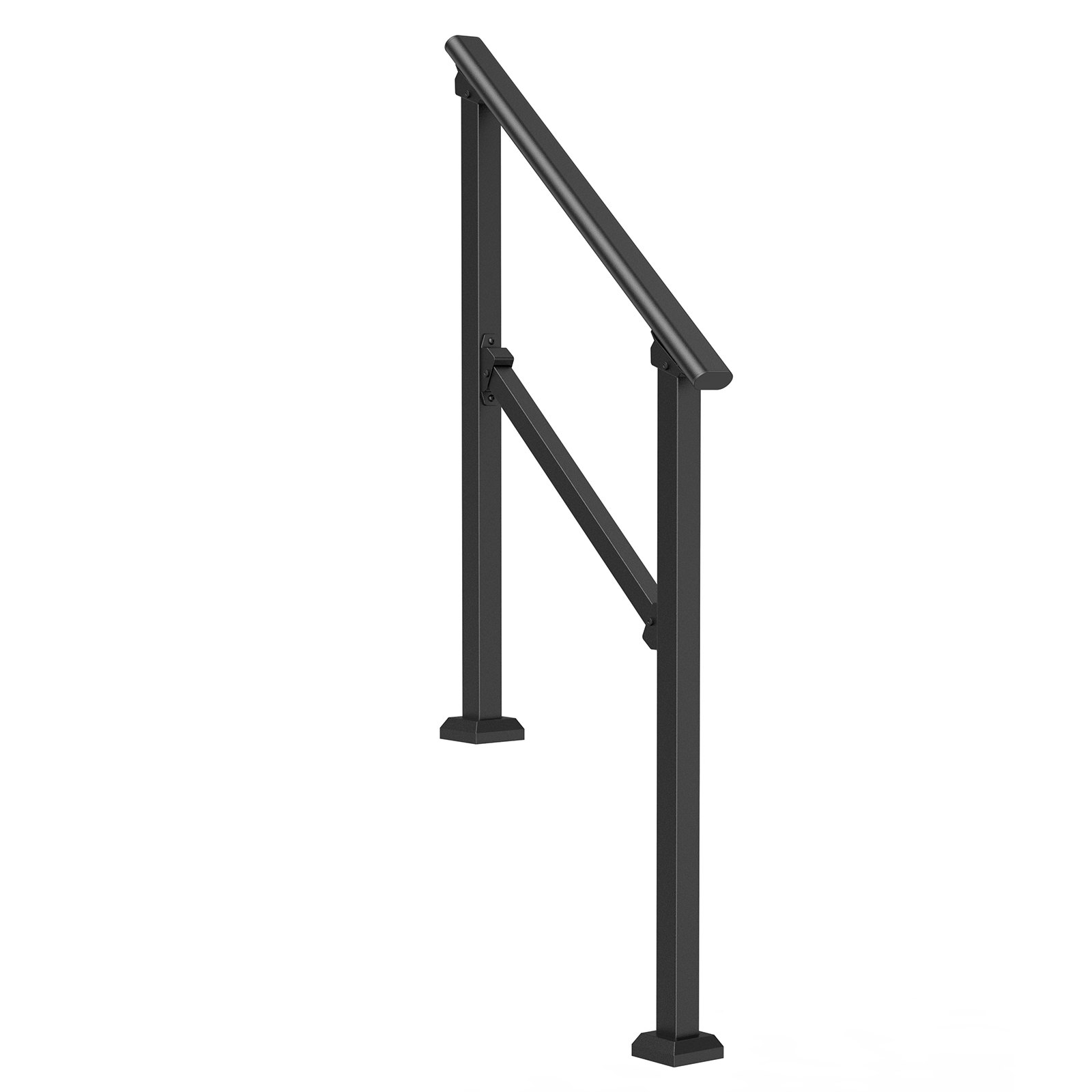 VEVOR Handrails for Outdoor Steps, 2-3 Step Stair Hand Rail Kit, Transitional Carbon Steel Railings with Installation Kit, Stair Rails for Seniors, Concrete Steps & Porch & Deck, Black Square Tube