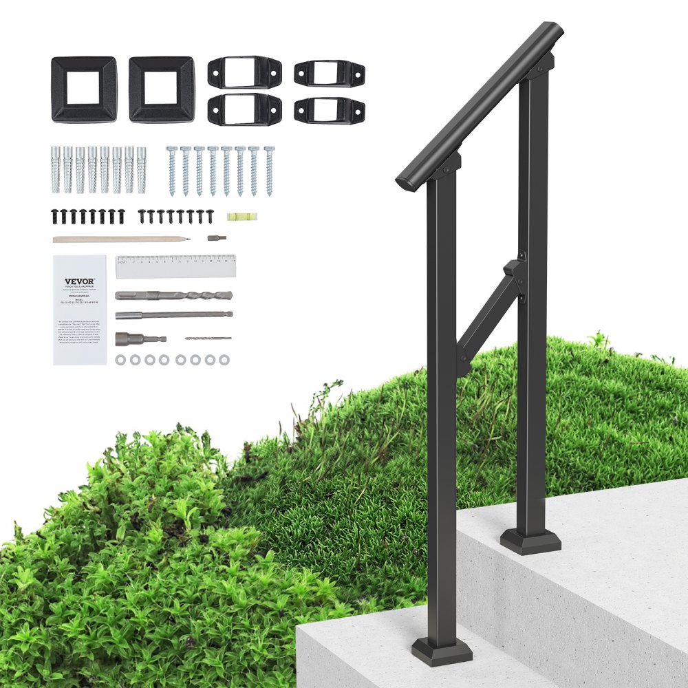 VEVOR 1-2 Handrails for Outdoor for Seniors Veranda Deck Black Square Tube Steel