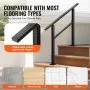 VEVOR Outdoor Handrails for Steps, 2-3 Step Stair Rail Kit, Black Square Tube with Horizontal Bar, Carbon Steel Support Rails for Seniors, Concrete & Deck Stairs, Easy Installation