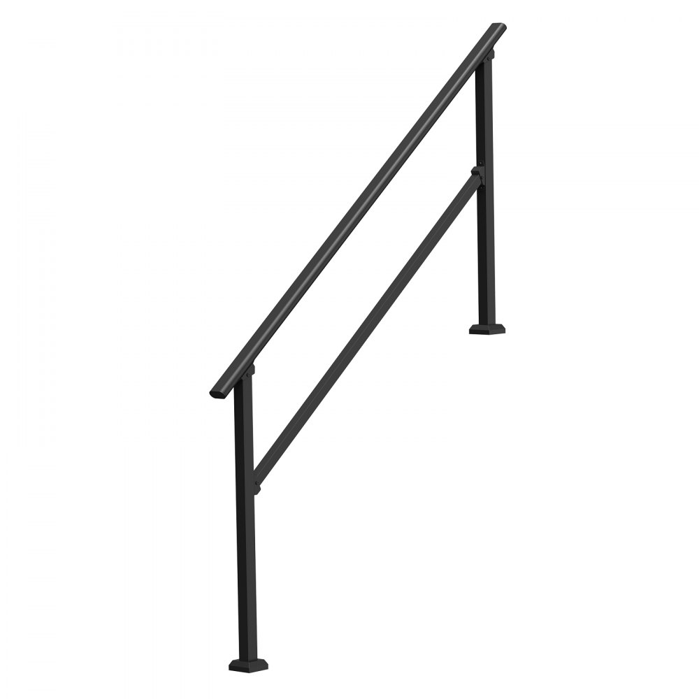 VEVOR Handrails for Outdoor Steps, 5 Step Stair Hand Rail Kit, Transitional Carbon Steel Railings with Installation Kit, Stair Rails for Seniors, Concrete Steps & Porch & Deck, Black Square Tube