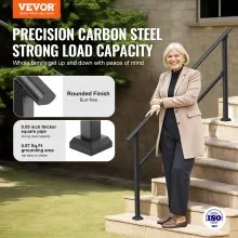 VEVOR Handrails for Outdoor Steps, 5 Step Stair Hand Rail Kit, Transitional Carbon Steel Railings with Installation Kit, Stair Rails for Seniors, Concrete Steps & Porch & Deck, Black Square Tube