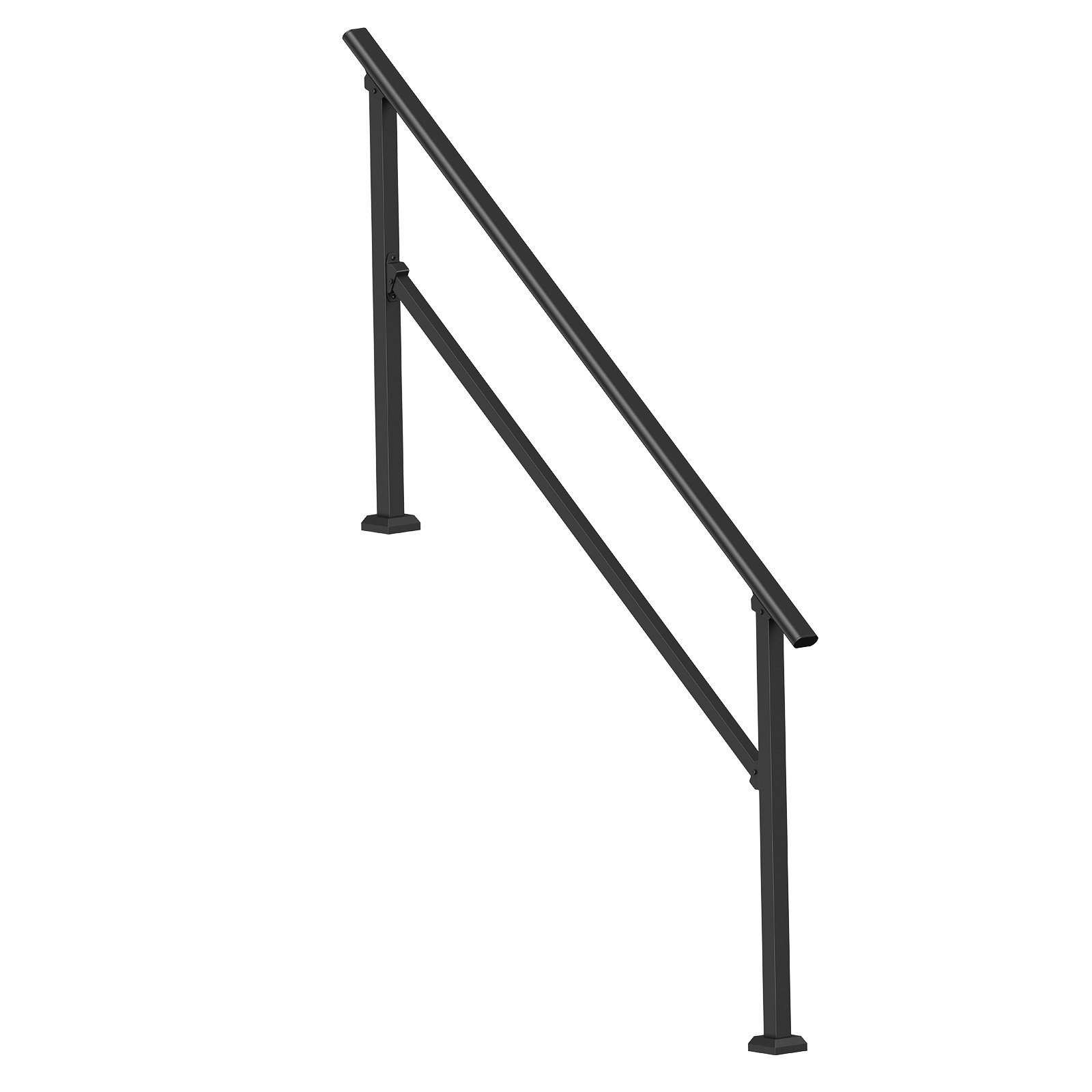 VEVOR Handrails for Outdoor Steps, 5 Step Stair Hand Rail Kit, Transitional Carbon Steel Railings with Installation Kit, Stair Rails for Seniors, Concrete Steps & Porch & Deck, Black Square Tube