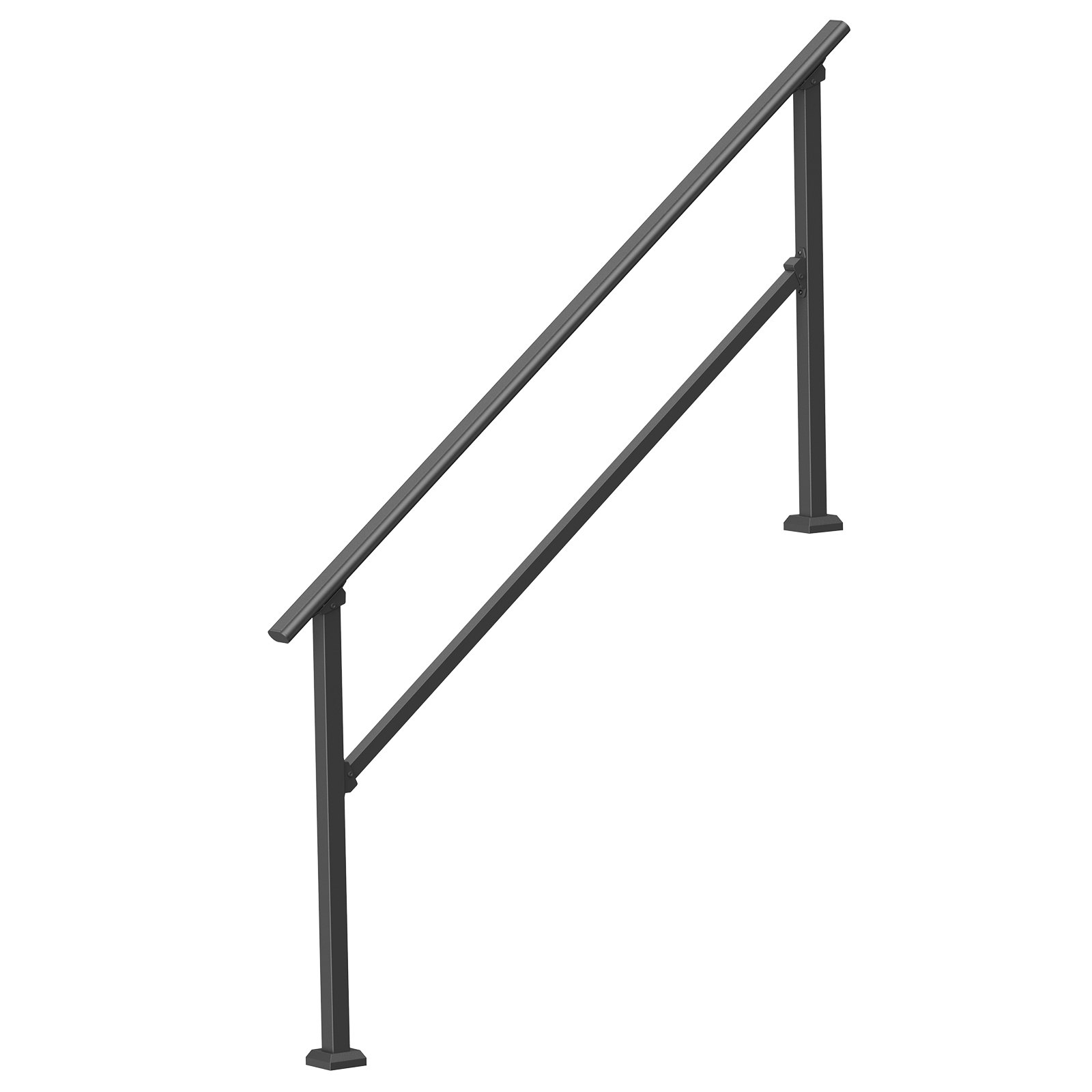 VEVOR Handrails for Outdoor Steps, 5 Step Stair Hand Rail Kit, Transitional Carbon Steel Railings with Installation Kit, Stair Rails for Seniors, Concrete Steps & Porch & Deck, Black Square Tube