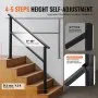 VEVOR Outdoor Handrails for Steps, 4-5 Step Stair Rail Kit, Black Square Tube with Horizontal Bar, Carbon Steel Support Rails for Seniors, Concrete & Deck Stairs, Easy Installation