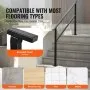 VEVOR Outdoor Handrails for Steps, 4-5 Step Stair Rail Kit, Black Square Tube with Horizontal Bar, Carbon Steel Support Rails for Seniors, Concrete & Deck Stairs, Easy Installation