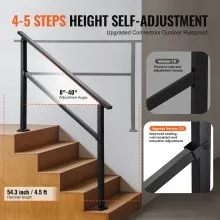 VEVOR Outdoor Handrails for 4-5 Step Stairs Black Square Tube Easy Install