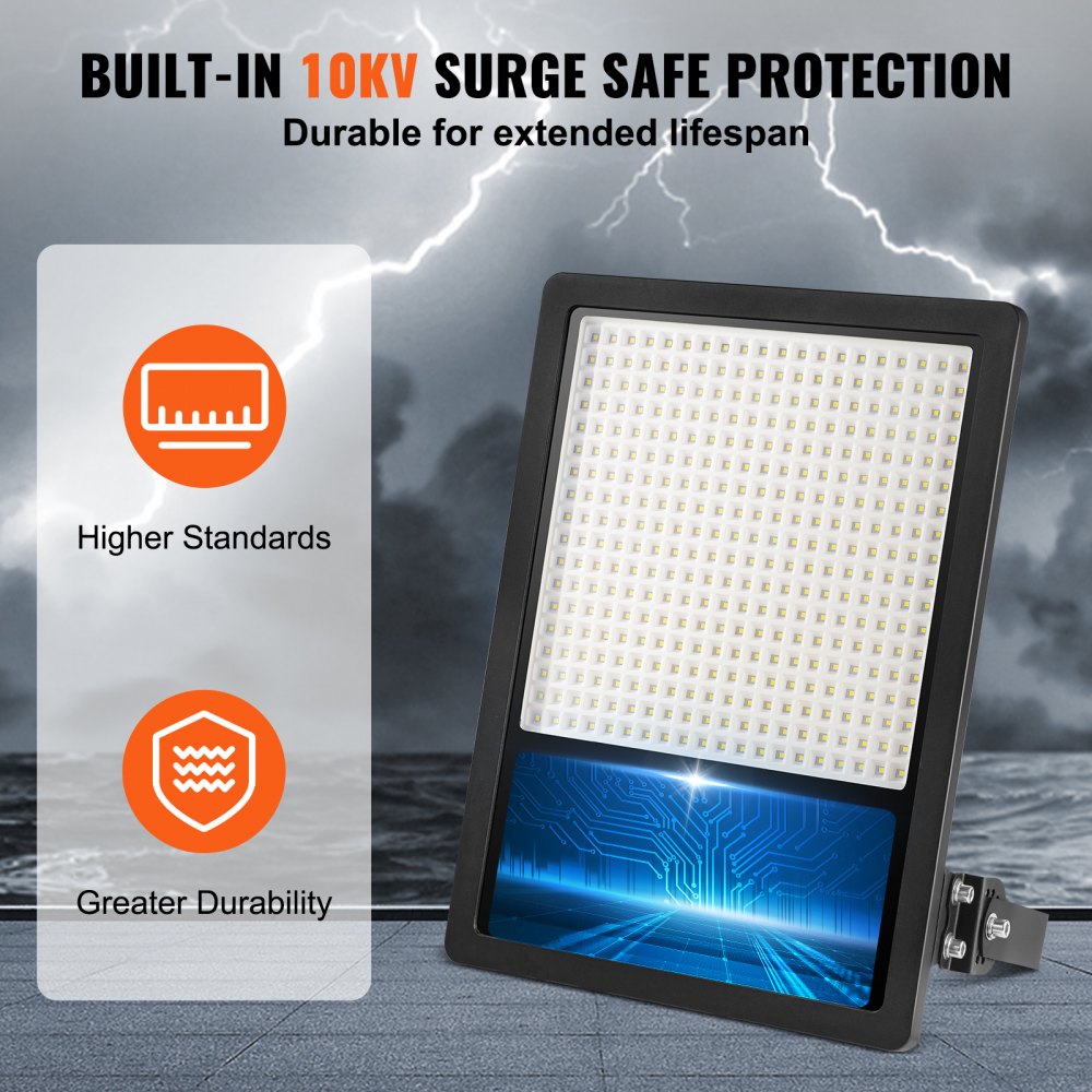 Foco LED para estadios VEVOR, 300 W, 35 000 LM, luz blanca diurna de 6500 K, foco exterior brillante con enchufe, IP65, resistente al agua, para parques infantiles, patios y jardines.