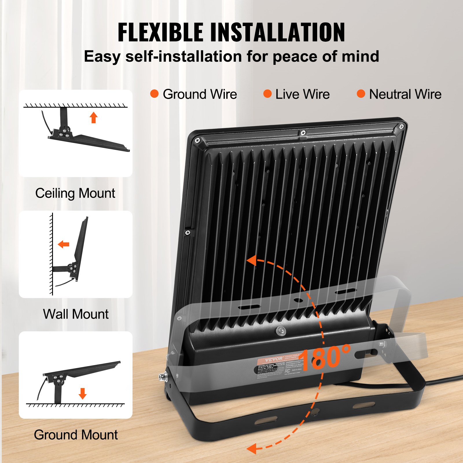 VEVOR LED Stadium Light 300W 35000LM LED Flood Light 6500K Daylight White IP65