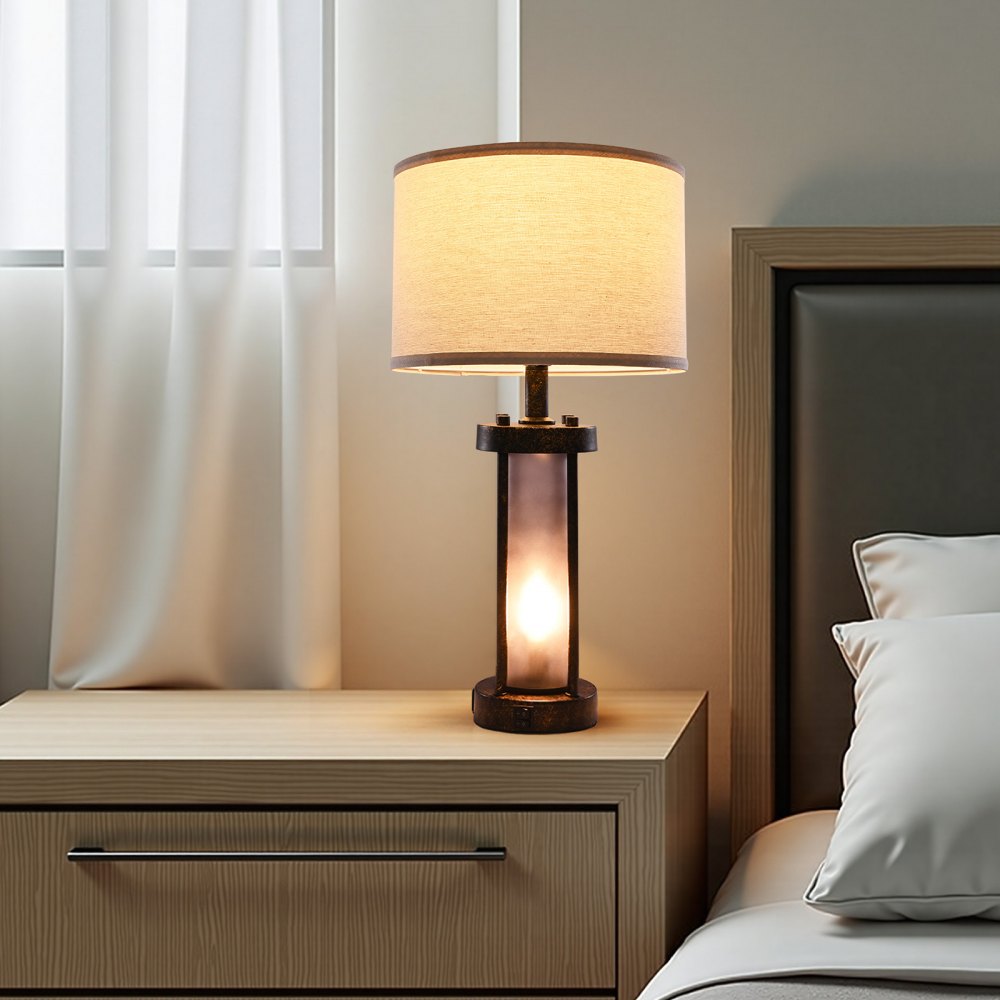 VEVOR Table Lamps Set of 2, Dimmable Farmhouse Bedside Nightstand Lamps, Vintage Lamp with LED Bulb and Linen Shades, Bedside Lamp with USB C+A Ports & AC Outlet, for Living Room, Bedroom & Office