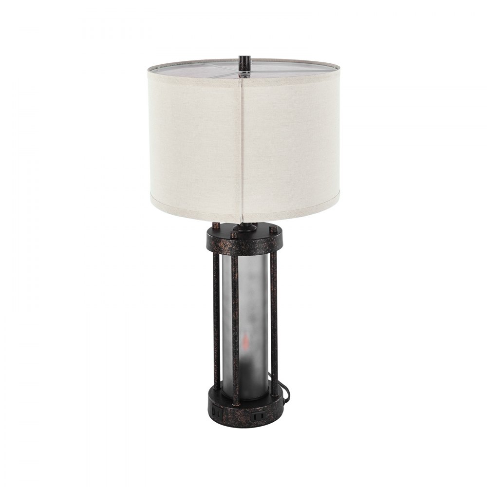 VEVOR Table Lamps Set of 2, Dimmable Farmhouse Bedside Nightstand Lamps, Vintage Lamp with LED Bulb and Linen Shades, Bedside Lamp with USB C+A Ports & AC Outlet, for Living Room, Bedroom & Office