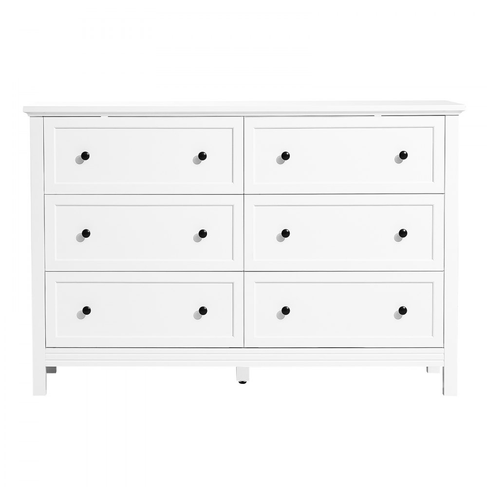 VEVOR 6 Drawer Dresser, Wooden Chest of Drawers with Sliding and Anti-tip Device, Retro Minimalist Dresser Chest, Closet Storage TV Stand Organizer for Living Room, Hallway, Bedroom, Entryway, White