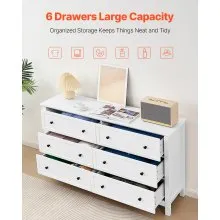 VEVOR 6 Drawer Dresser Wooden Chest of Drawer w/ Sliding & Anti-tip Device White