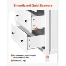 VEVOR 6 Drawer Dresser Wooden Chest of Drawer w/ Sliding & Anti-tip Device White
