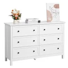 VEVOR 6 Drawer Dresser Wooden Chest of Drawer w/ Sliding & Anti-tip Device White