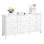 VEVOR 9 Drawer Dresser, Wooden Chest of Drawers with Sliding and Anti-tip Device, Retro Minimalist Dresser Chest, Closet Storage TV Stand Organizer for Living Room, Hallway, Bedroom, Entryway, White