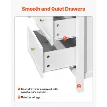 VEVOR 9 Drawer Dresser Wooden Chest of Drawer w/ Sliding & Anti-tip Device White