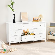 9 Drawer Dresser Wooden Chest of Drawer w/ Sliding & Anti-tip Device White