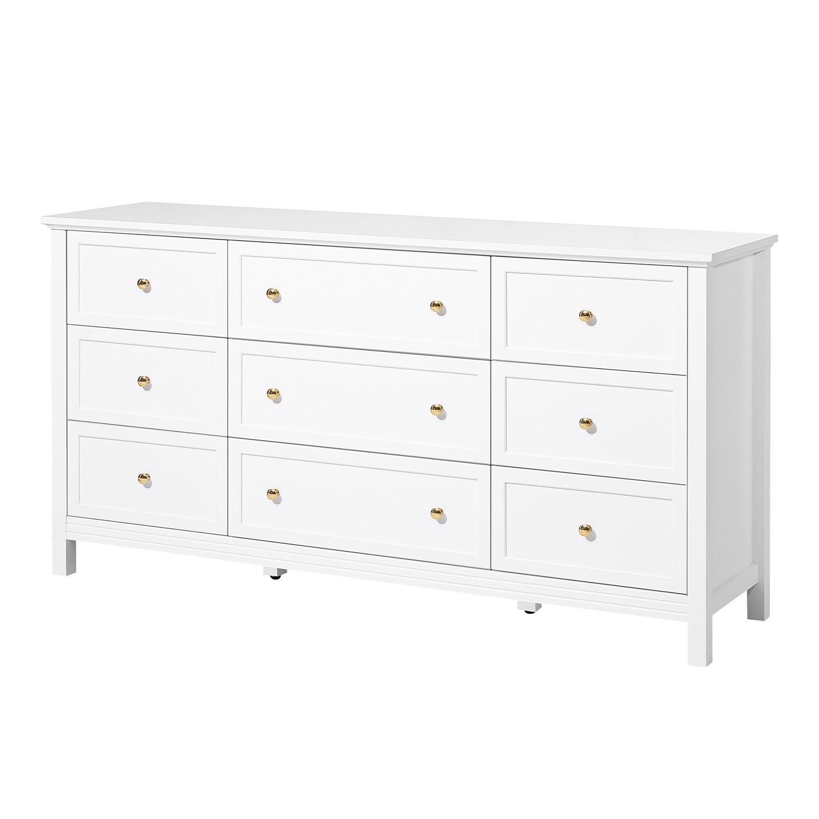 VEVOR 9 Drawer Dresser, Wooden Chest of Drawers with Sliding and Anti-tip Device, Retro Minimalist Dresser Chest, Closet Storage TV Stand Organizer for Living Room, Hallway, Bedroom, Entryway, White